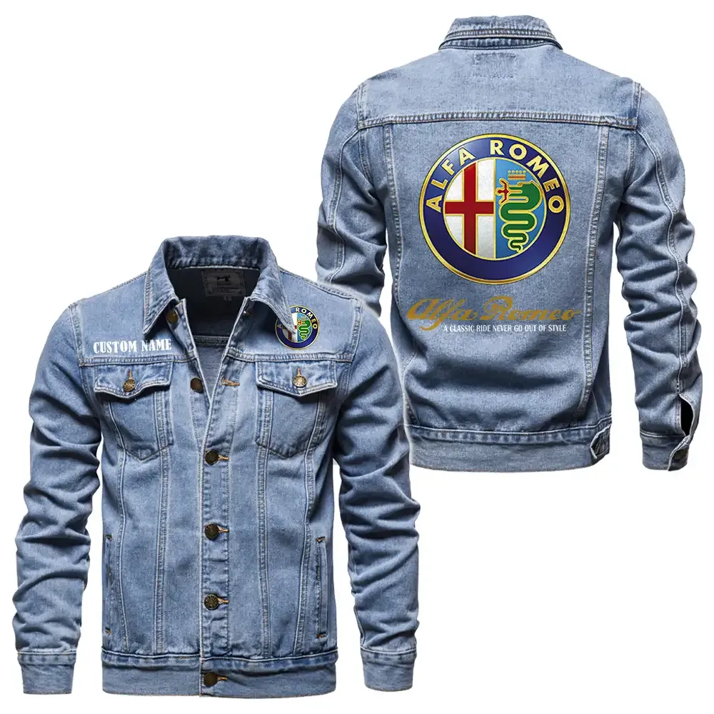 Italian Classic Denim Jacket, Auto-Inspired Denim Look CAR190 - Light Blue