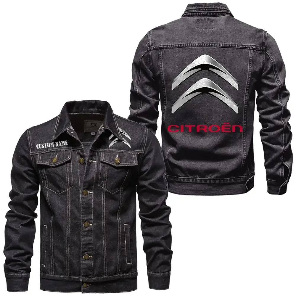 European Car Denim Jacket, Classic Fit Gearhead Spirit CAR190 - Black