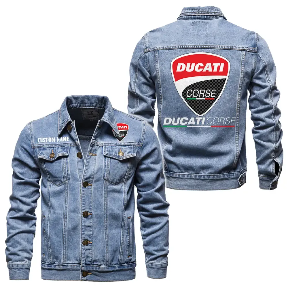 Italian Sport Bike Denim Jacket, Road Life Denim Ready CAR190 - Light Blue