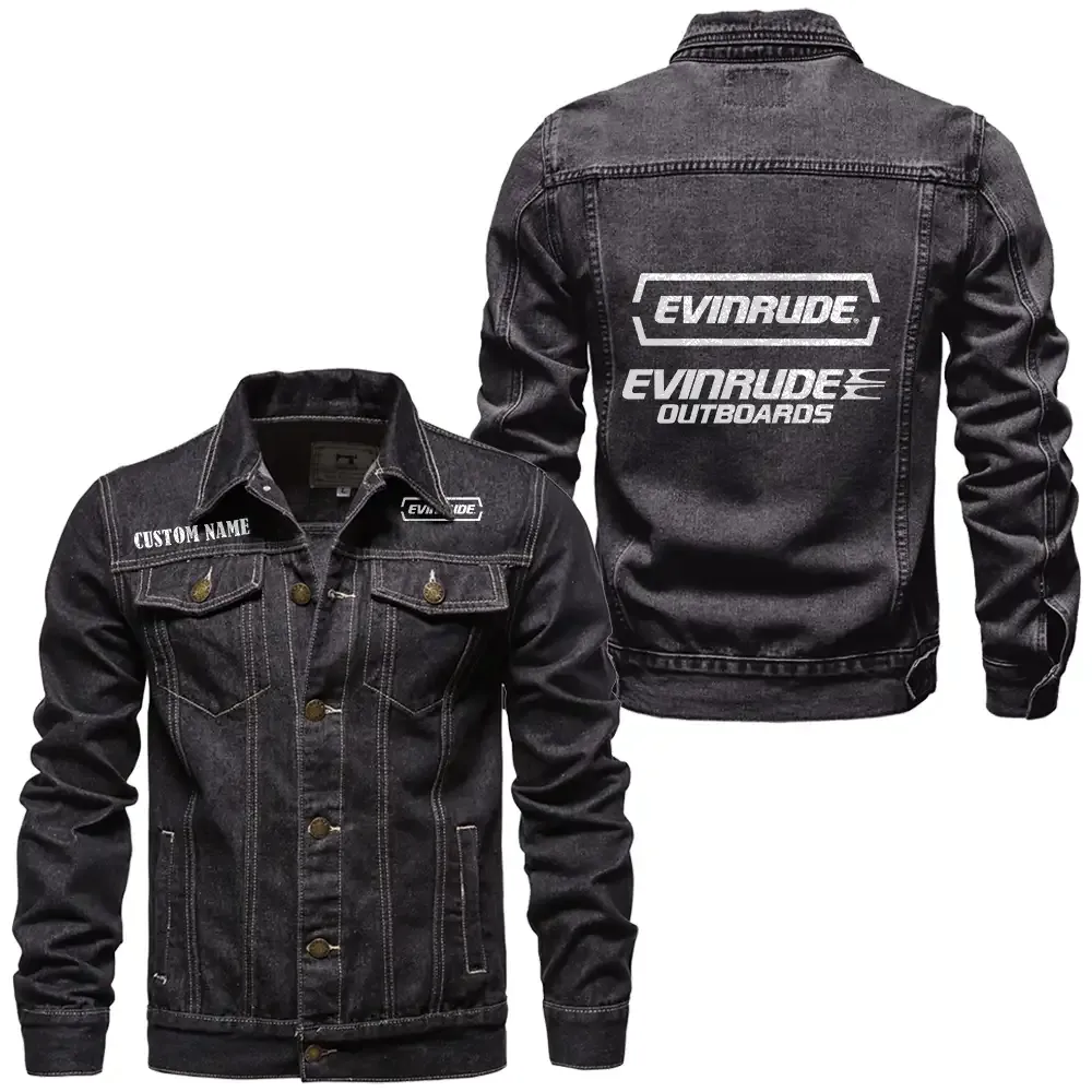 Outboard Engine Denim Jacket, Classic Fit Gearhead Spirit CAR190 - Black