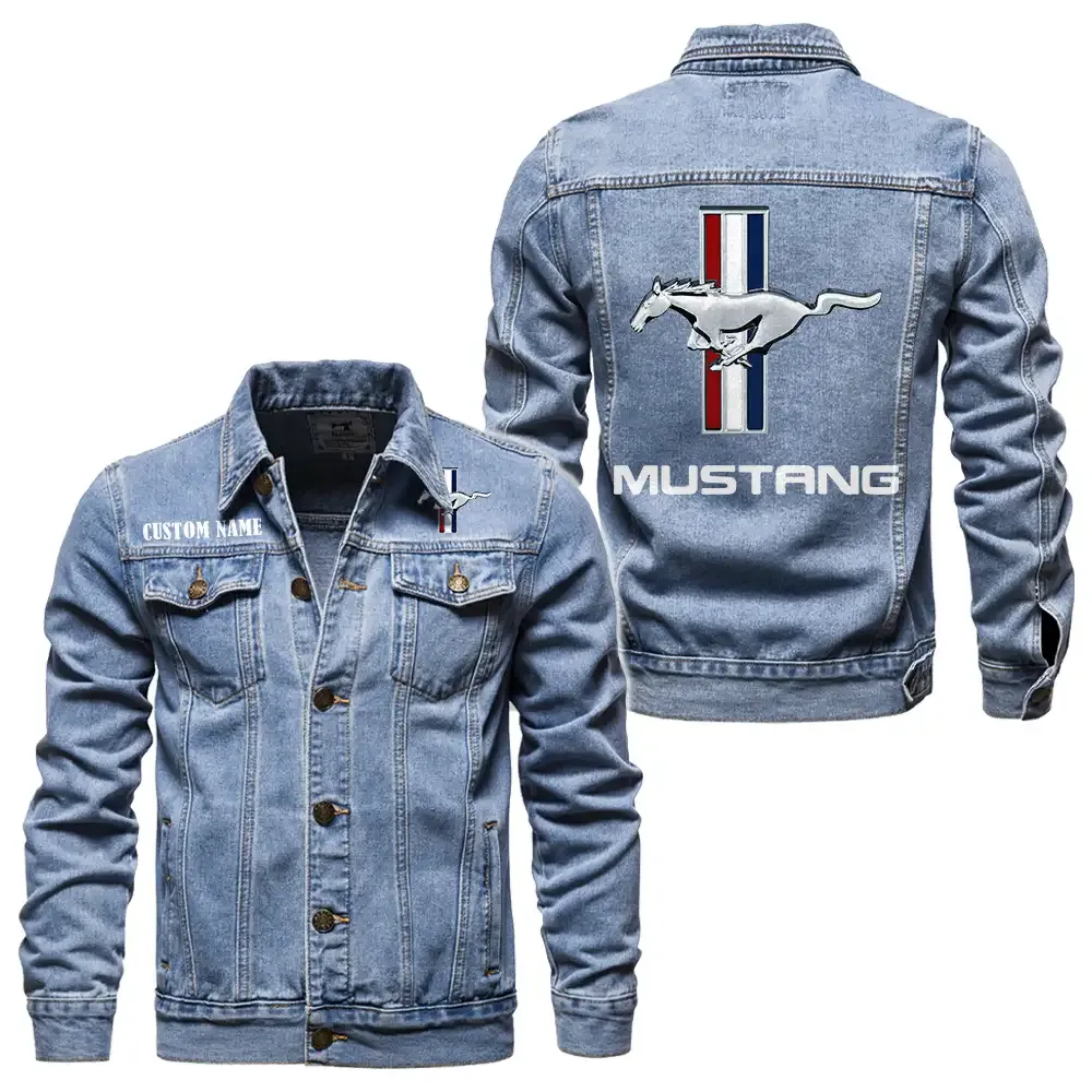 Two-Door Sports Car Denim Jacket, Durable Denim Road Spirit CAR190 - Light Blue