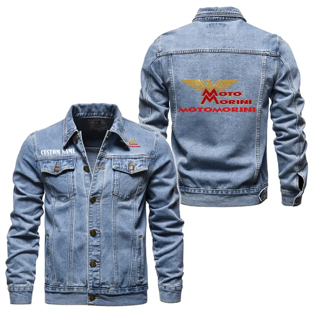 Modern Motorbike Denim Jacket, Auto-Inspired Denim Look CAR190 - Light Blue